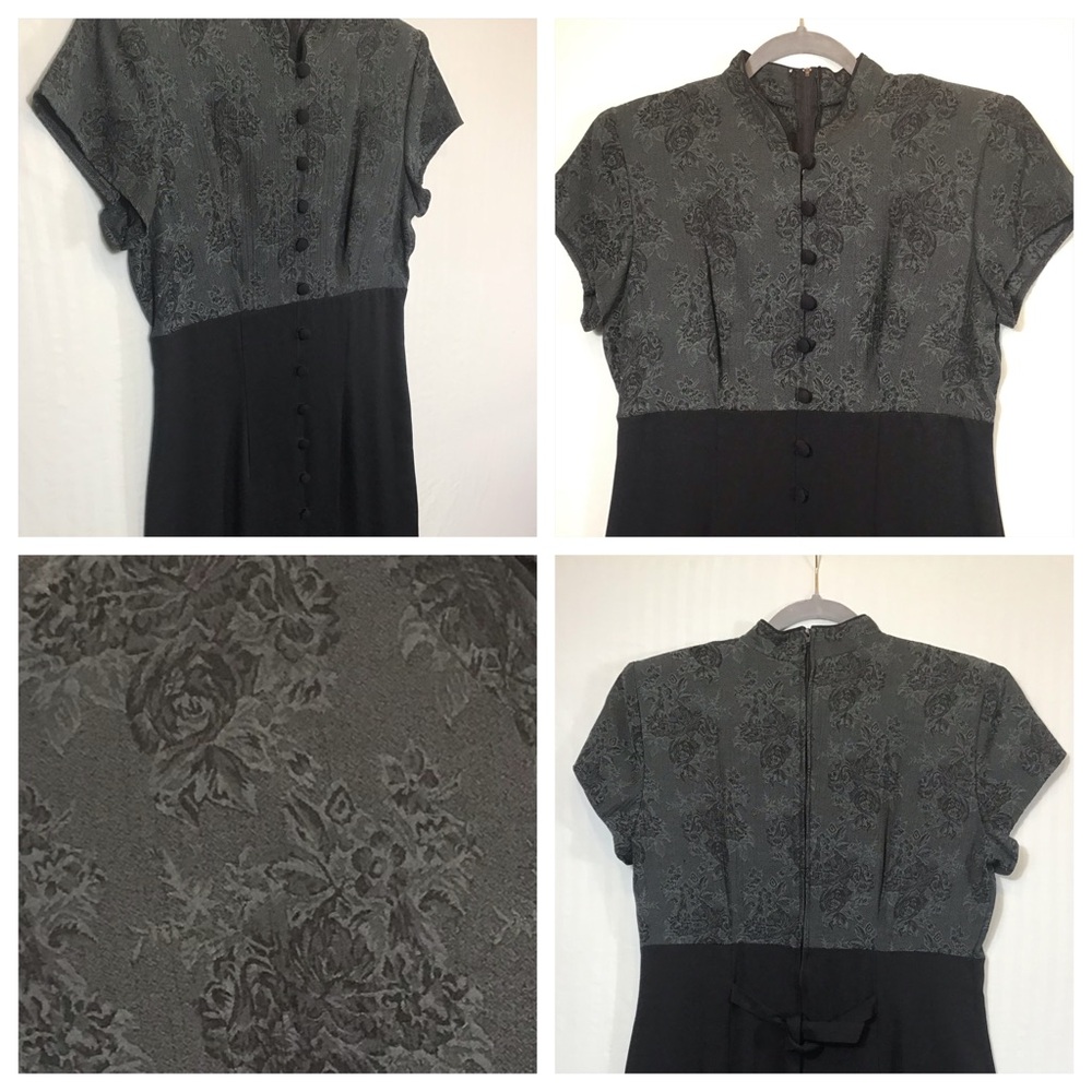All that Jazz Vintage Womens Maxi Dress Size L Floral Shoulder Pads Button Goth - Picture 14 of 16